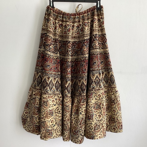 Tiered boho cottagecore upcycled bedspread elastic drawstring maxi skirt SM - XL - Picture 11 of 11
